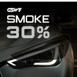 Grafika przedstawia logo folii ppf z linii gswf smoke 30%. Podgłąd na charakterystykę koloru i przyciemnienie.
